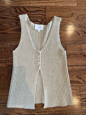Line & Dot Cream Ribbed Button-Front Tank